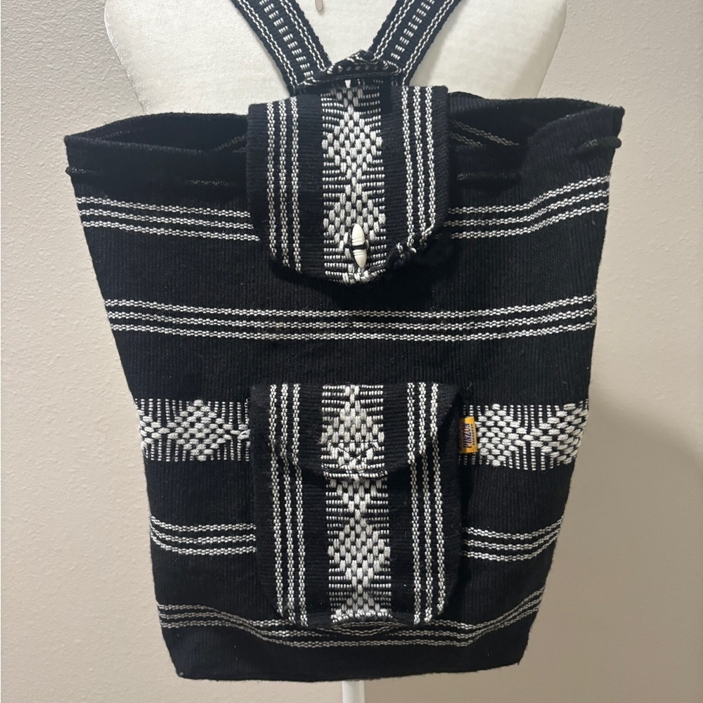Pinzon Black and White Striped Backpack